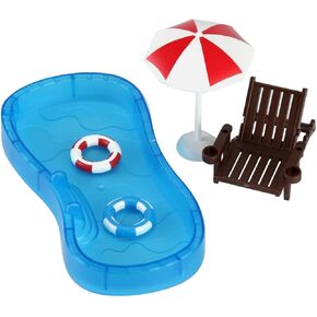 BinaryABC Miniature Swim Pool Swimming Ring Beach Umbrella Chair,DIY Fairy Garden Dollhouse Decor,Mini Dollhouse Beach Decoration Set