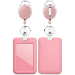 Pink Badge Holder with Retractable Reel ，Badge Clips Retractable Heavy Duty Badge Reel，Keychain，ID Holder for School Nurse Office Teen