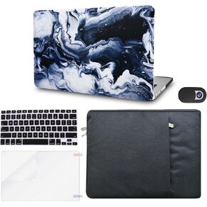KECC Case Compatible with MacBook Air 13 inch Case A1932 Retina Display + Touch ID Plastic Hard Shell + Keyboard Cover + Sleeve + Screen Protector + Webcam Cover (Black Grey Marble)