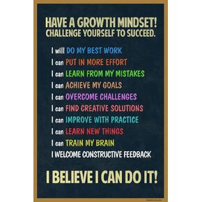 Growth Mindset Poster For Classroom Decoration Motivational Class Rules Bright Chalkboard Decor Theme Cool Wall Art Print Poster 12x18