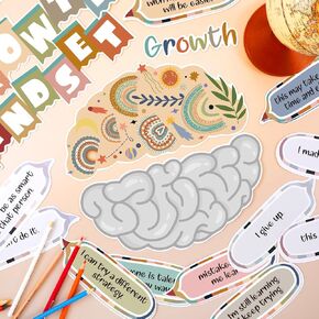 Estune 19 Pcs Growth Mindset Posters Rainbow Classroom Inspirational Poster Motivational Wall Decoration Signs Positive Sayings Accent Set for Teacher Student Bedroom Nursery Playroom Decor