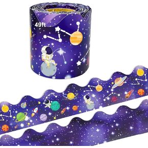 Outer Space Bulletin Board Borders Double-Sided Trim, Boho Galaxy Bulletin Board Decorations Night Sky Border Stickers for School Classroom Office Party Holiday Wall Decor (65.6ft)