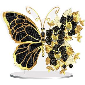 JHGCVX Butterfly Diamond Painting Kits for Adults,Stand Up 5D Tabletop Painting Crafts,DIY Black Gold Butterfly Crystal Diamond Art Kit for Home Office Table Top Decor