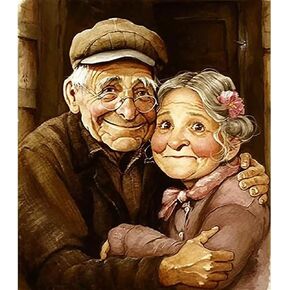 Kaliosy 5D Diamond Art Painting Couple by Number Kits, Paint with Diamonds Art Old Man DIY Full Drill, Crystal Craft Cross Stitch Embroidery Decoration 30x40cm