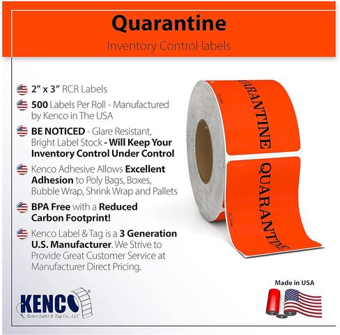 ملصقات الحجر الصحي - 500 3 "× 2" ملصقات الحجر الصحي - مخزون ومعالجة لاصقة 500 ملصقات لاصقة دائمة لكل لفة مصنوعة في الولايات المتحدة الأمريكية وقابلة للتحلل بالكامل (1) in Kuwait