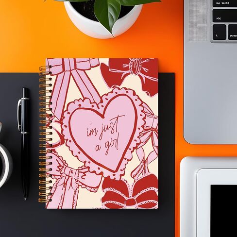 Pink Bow Coquette Notebook, Preppy Pink Journal Notebook for Teen Girls, Trendy Pink Hardcover Spiral Notebook for School Student Teacher Office, 5.5x8.3 in Kuwait