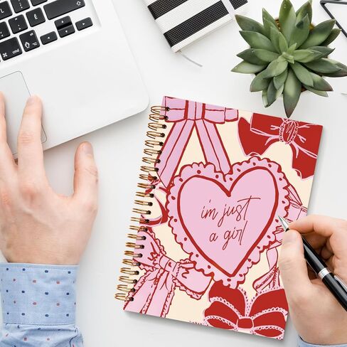Pink Bow Coquette Notebook, Preppy Pink Journal Notebook for Teen Girls, Trendy Pink Hardcover Spiral Notebook for School Student Teacher Office, 5.5x8.3 in Kuwait