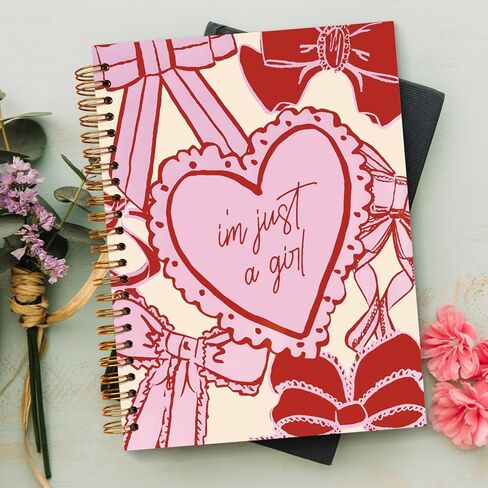 Pink Bow Coquette Notebook, Preppy Pink Journal Notebook for Teen Girls, Trendy Pink Hardcover Spiral Notebook for School Student Teacher Office, 5.5x8.3 in Kuwait