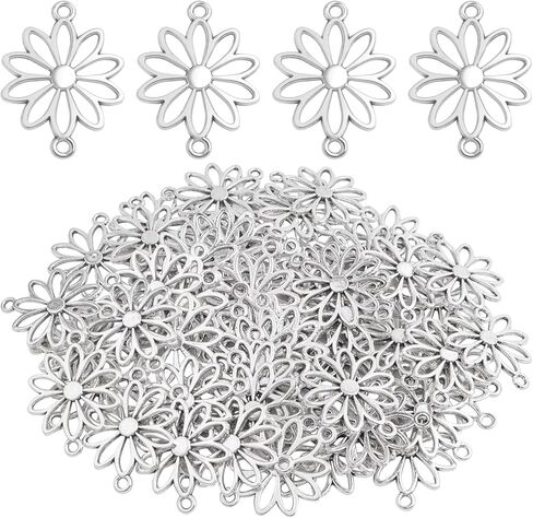 60pcs Flower Connector Charms Alloy Daisy Flower Pendants Double Hole Charms Link Connectors Craft Supplies for DIY Necklace Bracelet Jewelry Making Findings in Kuwait