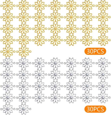 60pcs Flower Connector Charms Alloy Daisy Flower Pendants Double Hole Charms Link Connectors Craft Supplies for DIY Necklace Bracelet Jewelry Making Findings in Saudi Arabia