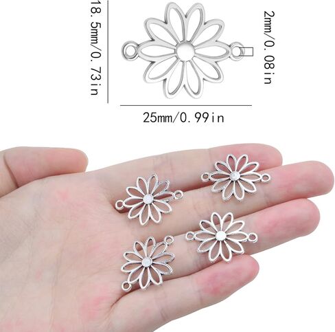 60pcs Flower Connector Charms Alloy Daisy Flower Pendants Double Hole Charms Link Connectors Craft Supplies for DIY Necklace Bracelet Jewelry Making Findings in Kuwait