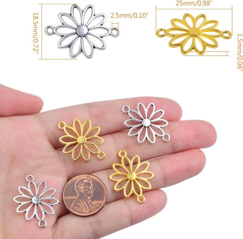 60pcs Flower Connector Charms Alloy Daisy Flower Pendants Double Hole Charms Link Connectors Craft Supplies for DIY Necklace Bracelet Jewelry Making Findings in Saudi Arabia
