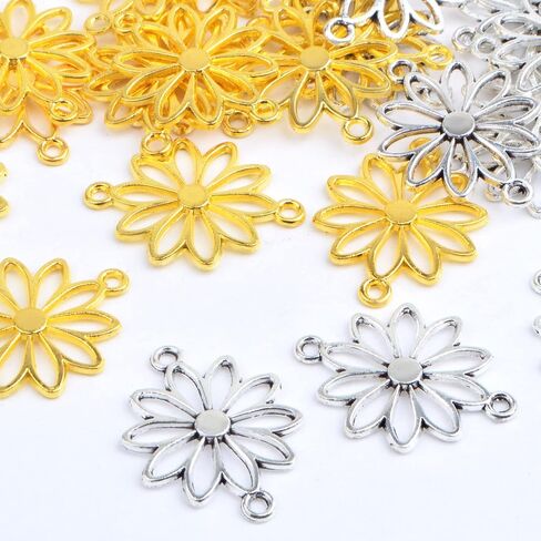 60pcs Flower Connector Charms Alloy Daisy Flower Pendants Double Hole Charms Link Connectors Craft Supplies for DIY Necklace Bracelet Jewelry Making Findings in Saudi Arabia
