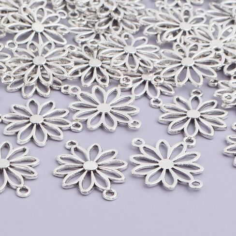 60pcs Flower Connector Charms Alloy Daisy Flower Pendants Double Hole Charms Link Connectors Craft Supplies for DIY Necklace Bracelet Jewelry Making Findings in Kuwait