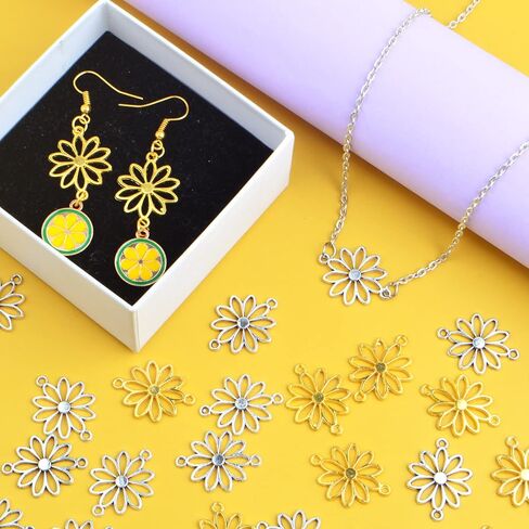 60pcs Flower Connector Charms Alloy Daisy Flower Pendants Double Hole Charms Link Connectors Craft Supplies for DIY Necklace Bracelet Jewelry Making Findings in Saudi Arabia