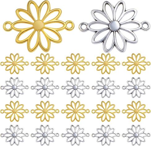 60pcs Flower Connector Charms Alloy Daisy Flower Pendants Double Hole Charms Link Connectors Craft Supplies for DIY Necklace Bracelet Jewelry Making Findings in Saudi Arabia