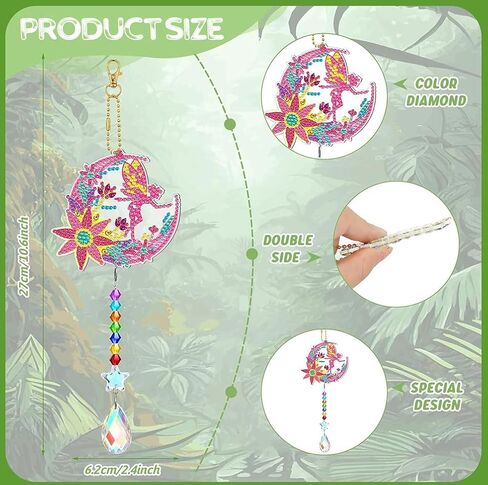 6 Pieces Elf Diamond Art Window Suncatcher 5D Diamond Art Painting Wind Chime Double Sided Hanging Diamond Acrylic Ornaments with Crystal Pendant for Adults Beginners Window Home Garden Decor in Saudi Arabia