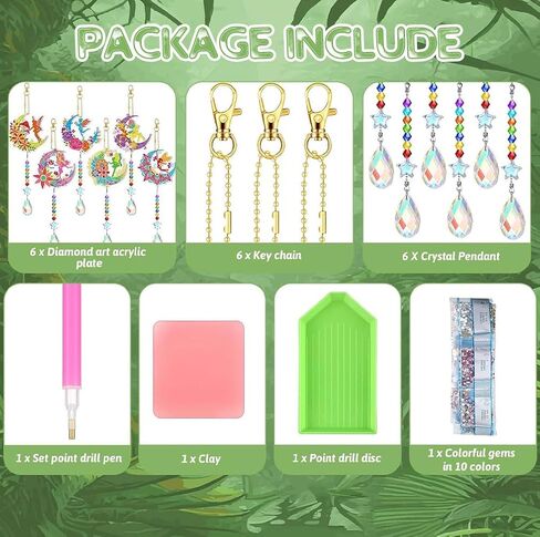 6 Pieces Elf Diamond Art Window Suncatcher 5D Diamond Art Painting Wind Chime Double Sided Hanging Diamond Acrylic Ornaments with Crystal Pendant for Adults Beginners Window Home Garden Decor in Saudi Arabia