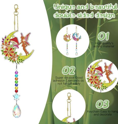 6 Pieces Elf Diamond Art Window Suncatcher 5D Diamond Art Painting Wind Chime Double Sided Hanging Diamond Acrylic Ornaments with Crystal Pendant for Adults Beginners Window Home Garden Decor in Saudi Arabia