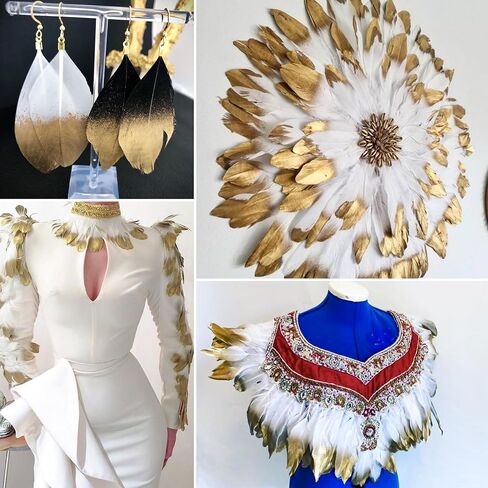لاريهوت جولد أوزة ريش cfafts - 6-8 بوصة 60 PCS الريش الطبيعي لزخارف حفل الزفاف والحرف اليدوية DIY وملحقات الملابس (الذهب) in Kuwait