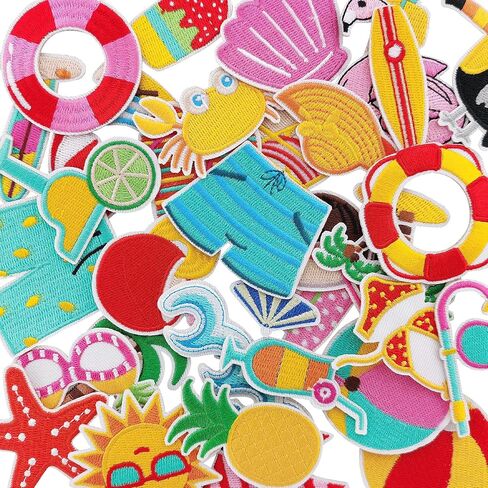 Summer Hawaii Iron on Patches Pack, Embroidered Iron on/Sew on Summer Patches Applique for Clothing, Hat, Backpack, Jeans, Jacket, Bag, Sock and More, Pack of 48 in Saudi Arabia