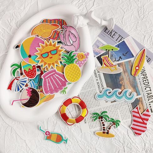 Summer Hawaii Iron on Patches Pack, Embroidered Iron on/Sew on Summer Patches Applique for Clothing, Hat, Backpack, Jeans, Jacket, Bag, Sock and More, Pack of 48 in Saudi Arabia