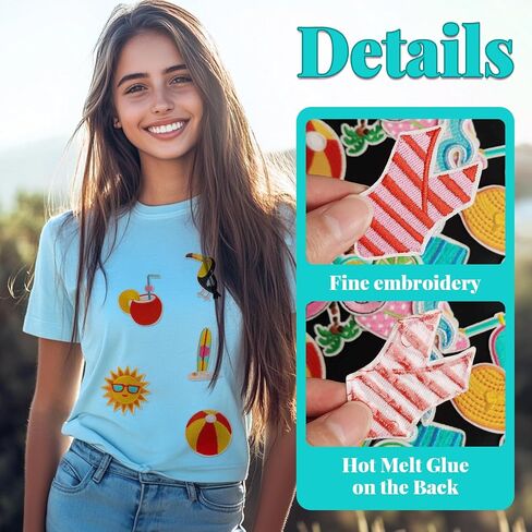 Summer Hawaii Iron on Patches Pack, Embroidered Iron on/Sew on Summer Patches Applique for Clothing, Hat, Backpack, Jeans, Jacket, Bag, Sock and More, Pack of 48 in Saudi Arabia
