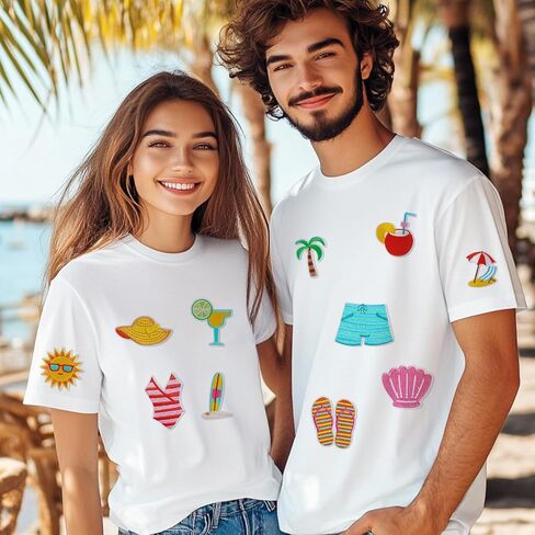 Summer Hawaii Iron on Patches Pack, Embroidered Iron on/Sew on Summer Patches Applique for Clothing, Hat, Backpack, Jeans, Jacket, Bag, Sock and More, Pack of 48 in Saudi Arabia