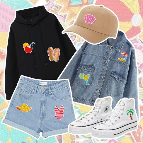 Summer Hawaii Iron on Patches Pack, Embroidered Iron on/Sew on Summer Patches Applique for Clothing, Hat, Backpack, Jeans, Jacket, Bag, Sock and More, Pack of 48 in Saudi Arabia