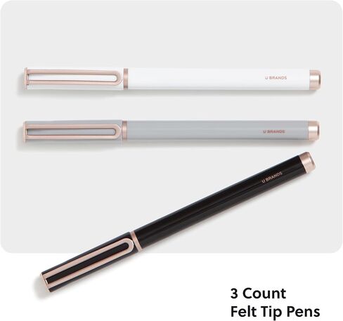 U Brands Catalina Felt Tip Pens, Set of 3, Soft Dye Colors and Soft Touch Finish, Medium (0.7 mm) Point, Black Ink in Saudi Arabia