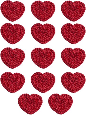 14 Pieces 2.36inch Crochet Heart Applique Knitting Yarn Love Patch with White Felt for Sweater Beanie Warmers Sewing Embellishment Christmas Valentine Ornaments (Red) in Kuwait