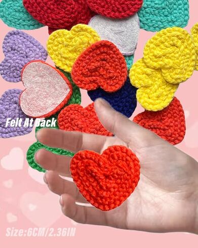 14 Pieces 2.36inch Crochet Heart Applique Knitting Yarn Love Patch with White Felt for Sweater Beanie Warmers Sewing Embellishment Christmas Valentine Ornaments (Red) in Kuwait