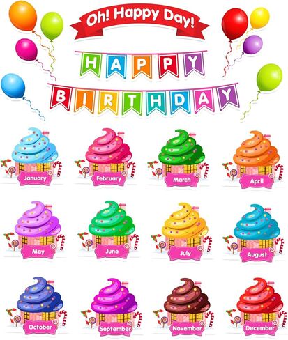 EAMAY Happy Birthday Bulletin Board Sets, Preschool & Kindergarten Classroom Decorations, Back to School Classroom Supplies, Cardstock Colorful Cutouts (Rainbow) in Saudi Arabia