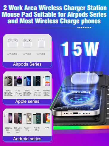 وسادة الماوس XXL مع حامل الهاتف الأسود ، حصيرة مكتب RGB مع شحن سريع 15 واط ، LED Mousepad ألعاب كبيرة مع 11 لونًا من ألواح الأضواء ، وسادات الماوس الطويلة للمكتب ، وسادة مكتب غير قابلة للانزلاق للماء للمكتب والمنزل in Kuwait