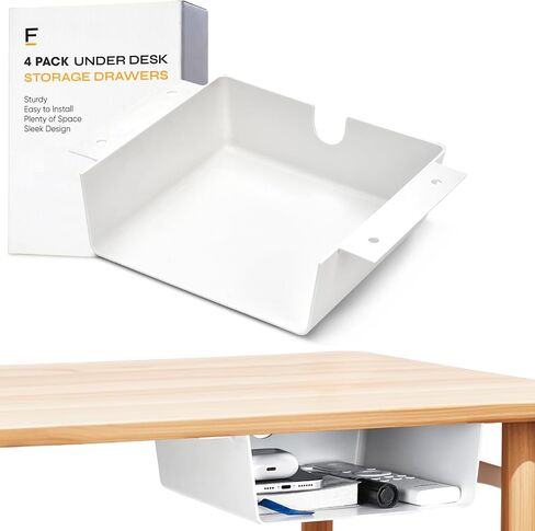 2 Pack Under Desk Hanging Shelf Drawer Organizer, Attachable Plastic Hidden Storage Tray, Easy Adhesive Mount Holder for Standing Tables, Office, Counters, Cabinets, Workstations - Black in Saudi Arabia