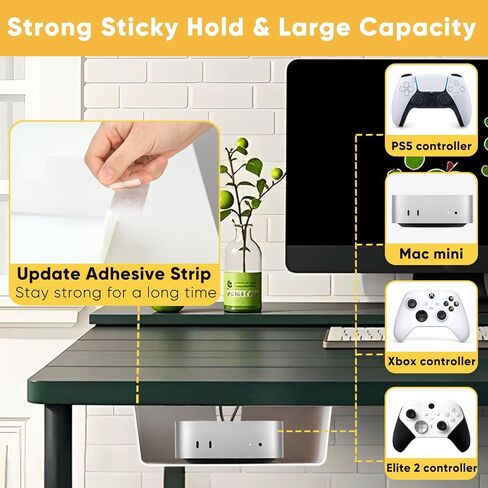 2 Pack Under Desk Hanging Shelf Drawer Organizer, Attachable Plastic Hidden Storage Tray, Easy Adhesive Mount Holder for Standing Tables, Office, Counters, Cabinets, Workstations - Black in Saudi Arabia