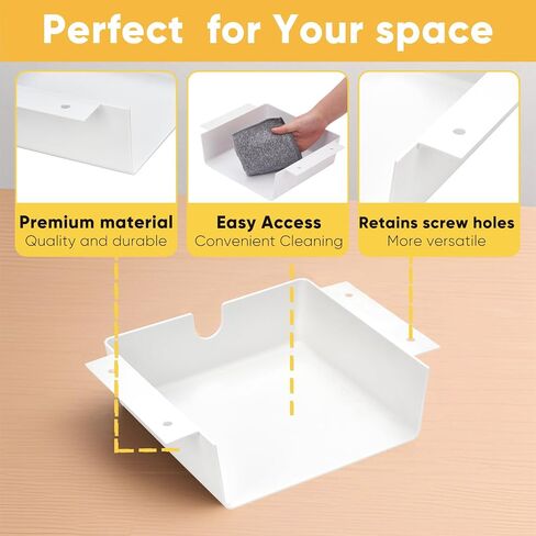 2 Pack Under Desk Hanging Shelf Drawer Organizer, Attachable Plastic Hidden Storage Tray, Easy Adhesive Mount Holder for Standing Tables, Office, Counters, Cabinets, Workstations - Black in Saudi Arabia
