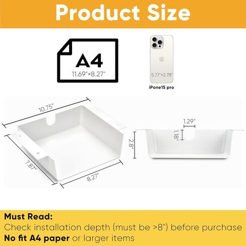 2 Pack Under Desk Hanging Shelf Drawer Organizer, Attachable Plastic Hidden Storage Tray, Easy Adhesive Mount Holder for Standing Tables, Office, Counters, Cabinets, Workstations - Black in Saudi Arabia