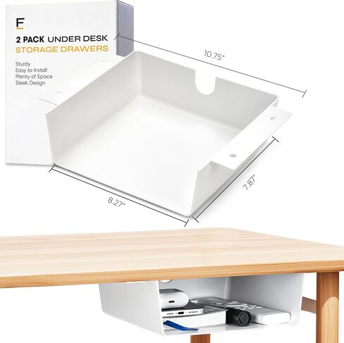 2 Pack Under Desk Hanging Shelf Drawer Organizer, Attachable Plastic Hidden Storage Tray, Easy Adhesive Mount Holder for Standing Tables, Office, Counters, Cabinets, Workstations - Black in Saudi Arabia
