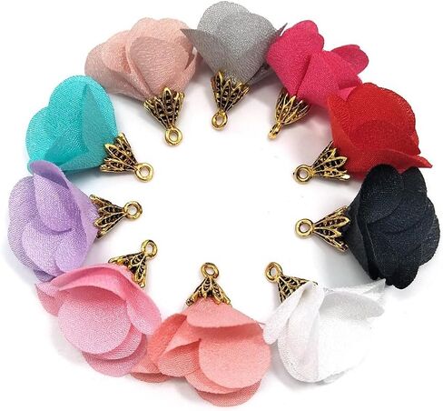 100Pcs Chiffon Flower Handmade Tiny Soft Tassels Mini Tassels,Colorful Tassels, Earring Tassels,Key Chian Tassels Assorted Colors Randomly (02) in Saudi Arabia