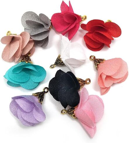 100Pcs Chiffon Flower Handmade Tiny Soft Tassels Mini Tassels,Colorful Tassels, Earring Tassels,Key Chian Tassels Assorted Colors Randomly (02) in Saudi Arabia