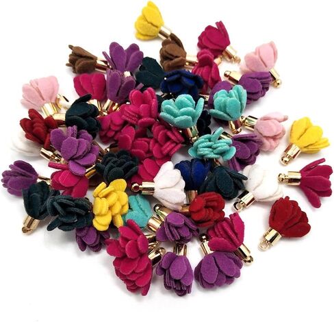 100Pcs Chiffon Flower Handmade Tiny Soft Tassels Mini Tassels,Colorful Tassels, Earring Tassels,Key Chian Tassels Assorted Colors Randomly (02) in Saudi Arabia
