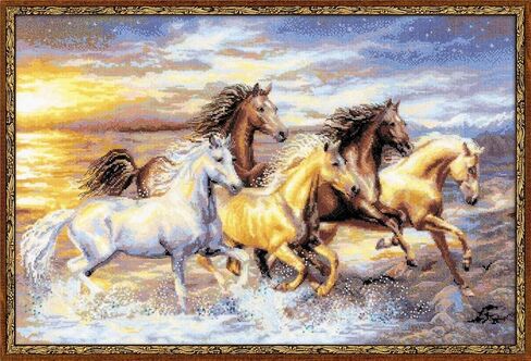 Riolis - في Sunset 100/038 ، Cross Cross Stitch Kit 23½ "x15¾ ، مجموعة التطريز الخيول ، أنماط غرزة متقاطعة للبالغين مع الخيول ، مجموعات غرزة المتقاطعة للبالغين المتقدمين والمبتدئين in Kuwait