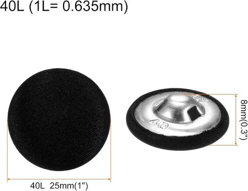 HARFINGTON 10pcs 40L Fabric Cloth Covered Button 25mm Round Metal Shank Sewing Buttons for Suits Dress Blouses Sweaters, Black in Saudi Arabia