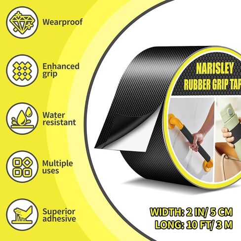 Rubber Grip Tape, Ultra Strong Waterproof Anti Slip Tape with Textured Adhesive for DIY Tools & Gadgets, Customizable for Enhanced Comfort & Safety (1In x 16.5Ft, Black) in Kuwait