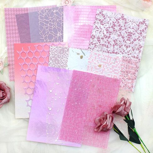 Anvin 30 Pcs Scrapbook Paper Textured Paper 5x7 Inch Craft Paper Fabric Mesh Paper Mulberry Special Handmade Paper Bulk for Scrapbooking, Junk Journal, Art Journaling, Card Making, DIY (Pink, Purple) in Saudi Arabia