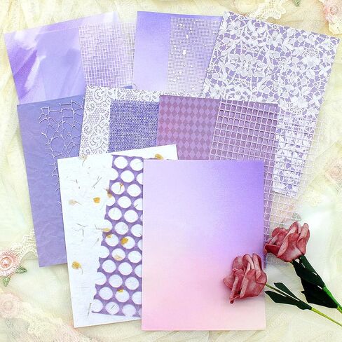 Anvin 30 Pcs Scrapbook Paper Textured Paper 5x7 Inch Craft Paper Fabric Mesh Paper Mulberry Special Handmade Paper Bulk for Scrapbooking, Junk Journal, Art Journaling, Card Making, DIY (Pink, Purple) in Saudi Arabia