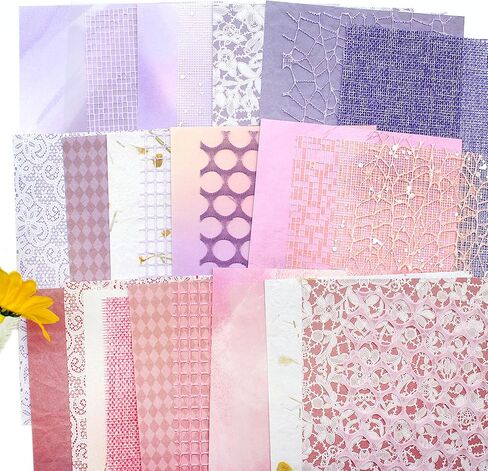 Anvin 30 Pcs Scrapbook Paper Textured Paper 5x7 Inch Craft Paper Fabric Mesh Paper Mulberry Special Handmade Paper Bulk for Scrapbooking, Junk Journal, Art Journaling, Card Making, DIY (Pink, Purple) in Saudi Arabia