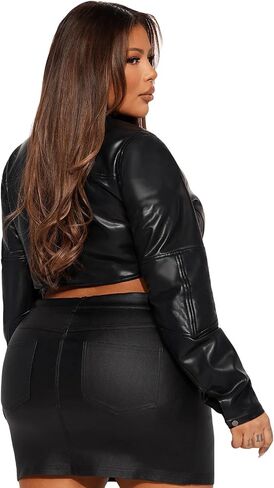 Women's Fashion Faux Leather Jacket Crop Short Cropped PU Slim Zip Up Moto Biker Coat Motorcycle Jackets Coat in Saudi Arabia