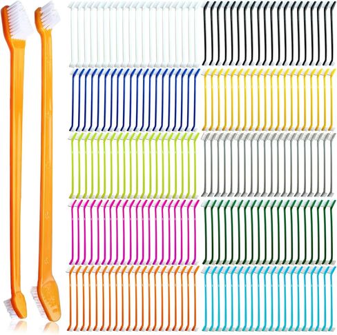 200 PCS Dog Dog Brathbrush Tooth Brushes Brutes ، مجموعة فرشاة مزدوجة الجوانب ، طقم تنظيف الأسنان شعيرات ناعمة طويلة ، فرشاة أسنان للحيوانات الألي in Kuwait